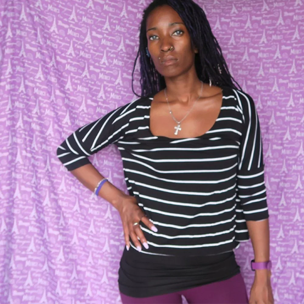 White House Black Market style 570126889 clear stripe double tunic in black XXS